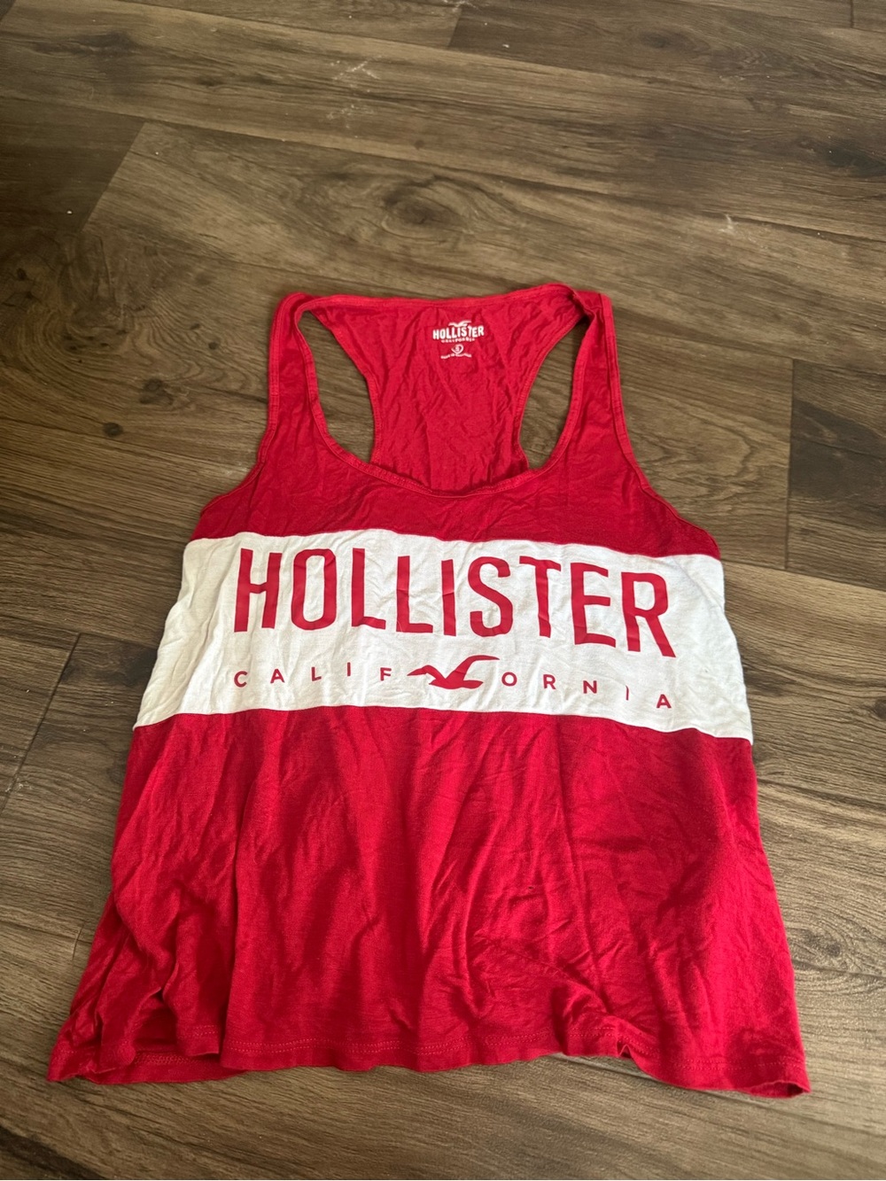 Hollister Red Racerback Tank with White Logo Band